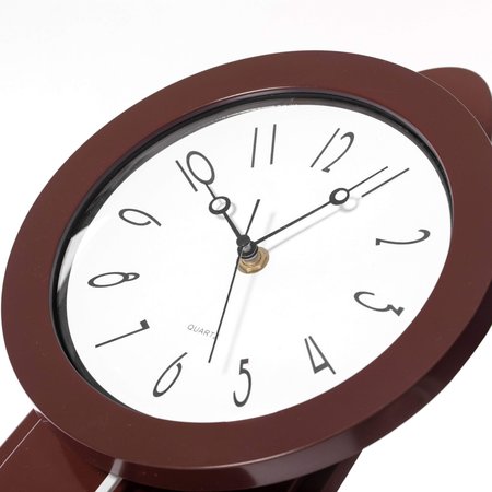Quickway Imports Modern Grandfather Brown Oval Pendulum Plastic Wall Clock for Living Room, Kitchen, or Dining Room QI004146